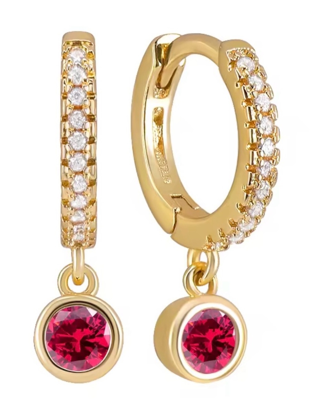 Gold Hoop Earrings with Red Stones